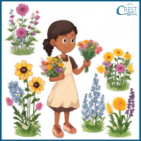 Action Words - Girl collecting flowers