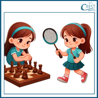 Conjunction - Girl playing chess and badminton