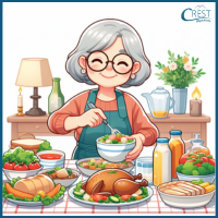 Nouns Questions - Grandmother preparing dinner