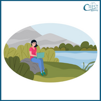 Preposition - Boy is sitting by the river side
