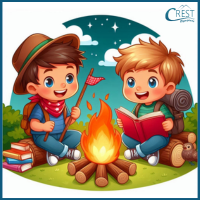 Preposition - Children sitting at Campfire