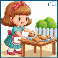 Preposition - Girl placing cookies on the plate