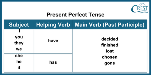Present Perfect Tense Verb Structure
