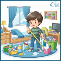 Tense - Boy cleaning a room