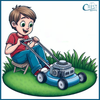 Tenses - Man mowing the lawn
