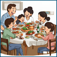 Verbs - Family having dinner together
