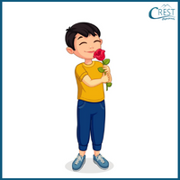 Boy smelling a rose for Class 2