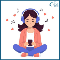 Girl listening to music for Class 2